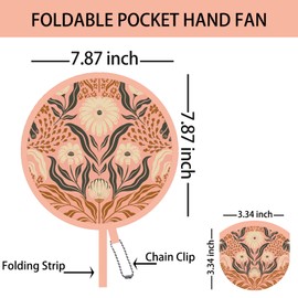 SUJJY 4 Pack Boho Folk Foldable Hand Fans, Pocket-Sized Round Handheld Cooling Fans for Wedding, Concert, Travel, Events, Graduation, Indoor and Outdoor Use (Peachy Pink)