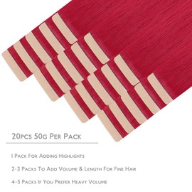 WENNALIFE Tape in Hair Extensions Human Hair 20pcs 50g 24 Inch Red Real Human Hair Extensions for Women Hair Extensions Tape for Women Rallonge Cheveux Humain Naturel