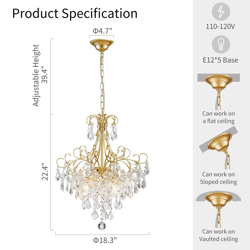WUZUPS Crystal Chandelier 5-Light Pendant Ceiling Light Modern Lighting Fixture