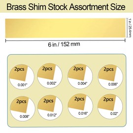 16 Pieces Brass Sheet, Brass Shim Stock Assortment, 6" Length x 3" Width, 0.001", 0.002", 0.004", 0.006", 0.008",0.012", 0.016", 0.02" Thickness, Metal Shim Stock