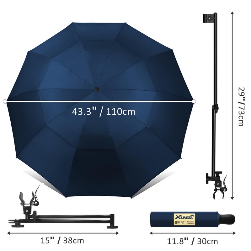 UPF 50+ Beach Umbrella with Adjustable Universal Clamp