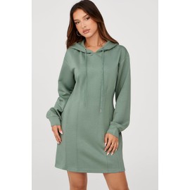 AlvaQ Fall Dresses for Women 2024 Outfits Hooded Sweatshirt Dress Trendy Solid Color Long Sleeve Hoodies Pullover Tunic Dresses Green Medium