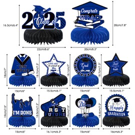 10PCS Graduation Party Decorations Class of 2025 Congrats Grad Table Centerpieces Congratulate Graduation Honeycomb Table Toppers for Graduation Party Supplies(Blue Black)