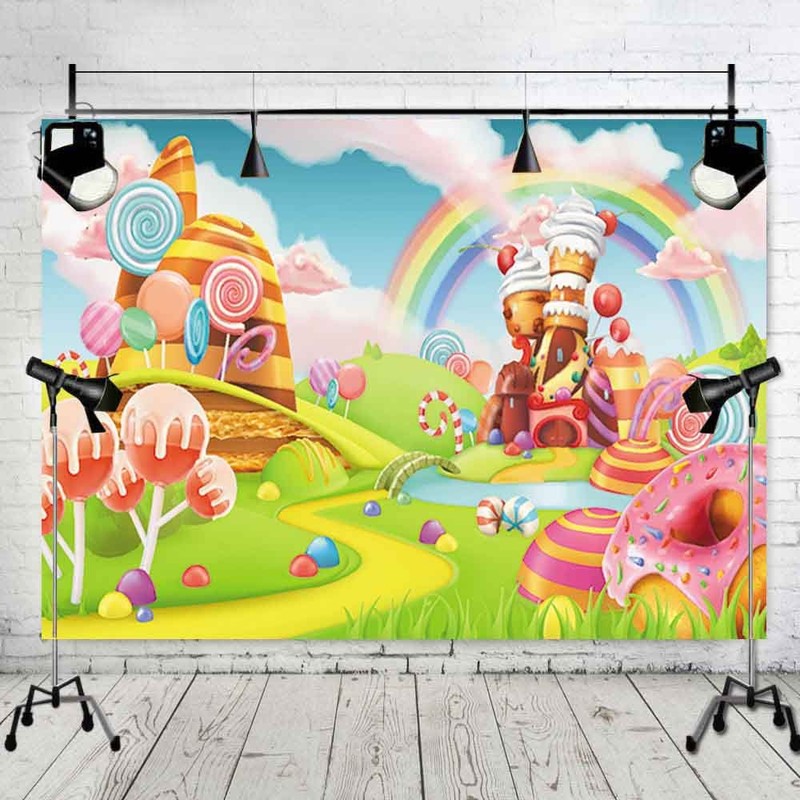 Qian Lollipop Backdrops Cartoon Candy Photo Rainbow Studio Props Booth