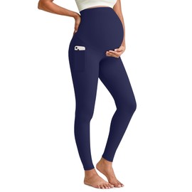 G4Free Maternity Pants for Women Stretchy Yoga Pregnancy Workout Leggings with Pockets Over The Bump High Waist(Royal Blue,M,25")