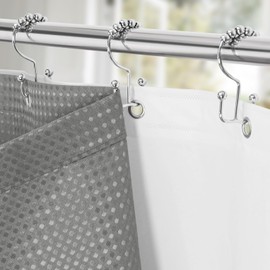 3 in 1 Extra Long Shower Curtain Set-72 W x 84 H, Grey Waffle and PEVA Liner Set with 12 Stainless Steel Hooks, Waterproof Fabric for Bathroom