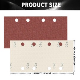 FEIHU 60 pieces 93 x 185 mm sandpaper set, 40 60 80 120 180 240 grit rectangular sanding pad with Velcro fastener 8 holes sanding sheet set for Bosch sanders and rectangular sanders