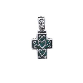 Vintage Turquoise Cross Pendant, Sterling Silver 925, Genuine Turquoise Stone, Reversible with Ornate Detailing
