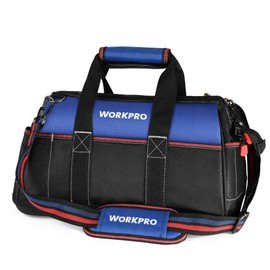 WORKPRO 16-inch Wide Mouth Tool Bag, Heavy Duty Cloth Tool Storage Bag with Water Proof Molded Base, Adjustable Shoulder Strap