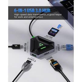 USB C Hub, USB C Docking Station with 4K@60HZ HDMI Output with 2 USB A 3.0, SD/TF Card Reader, 100W PD, USB C Adapter Compatible with MacBook, Dell, HP and More USB-C Devices