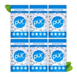 PUR Gum | Aspartame Free Chewing Gum | 100% Xylitol | Natural Peppermint Flavored Gum, 55 Pieces (Pack of 6)