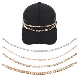 Mikovivi Pack of 4 Trucker Hat Chains, Hat Chain Brim Decoration Pearl Paper Clip Metal Chains Trucker Hat Pendant DIY Hat Accessories for Mesh Baseball Cap Netback Cap