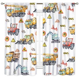 Cortinas de construcción para camiones de habitación de niños y niñas, tractor de dibujos animados, excavadora, coches, maquinaria de tractor, amarillo, cortinas de ventana, tratamientos para