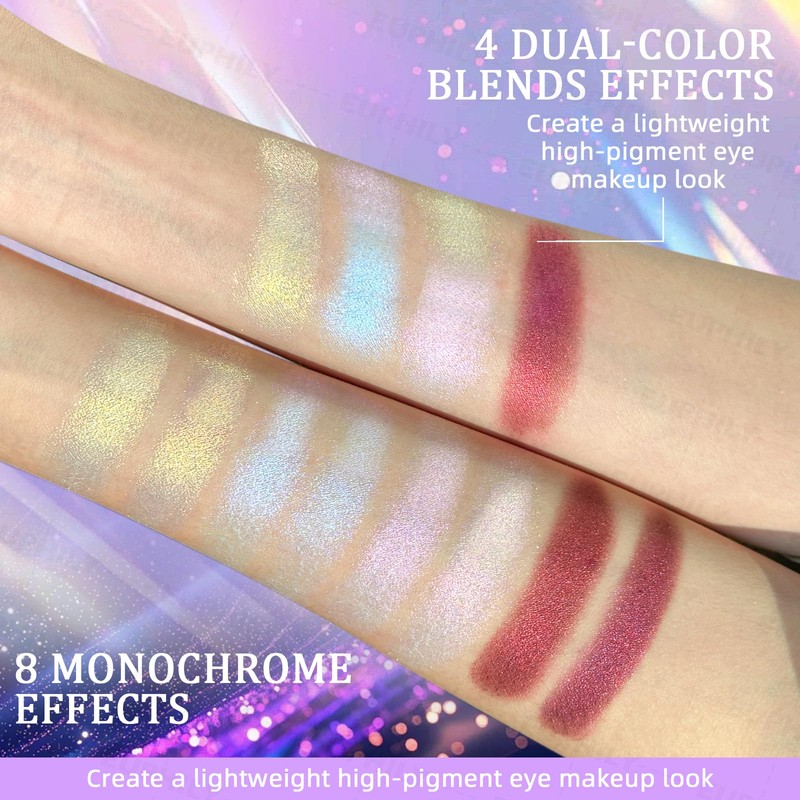 Chameleon Holographic Glitter Eyeshadow Palette, Duochrome Shimmer Color Shift Eye