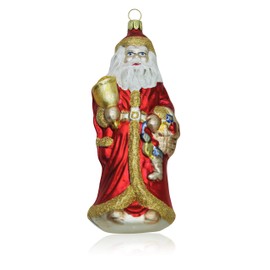 Lauschaer Glas Christmas Tree Decoration Large Santa Claus with Bell Christmas Tree Decoration Mouth-Blown Hand-Decorated