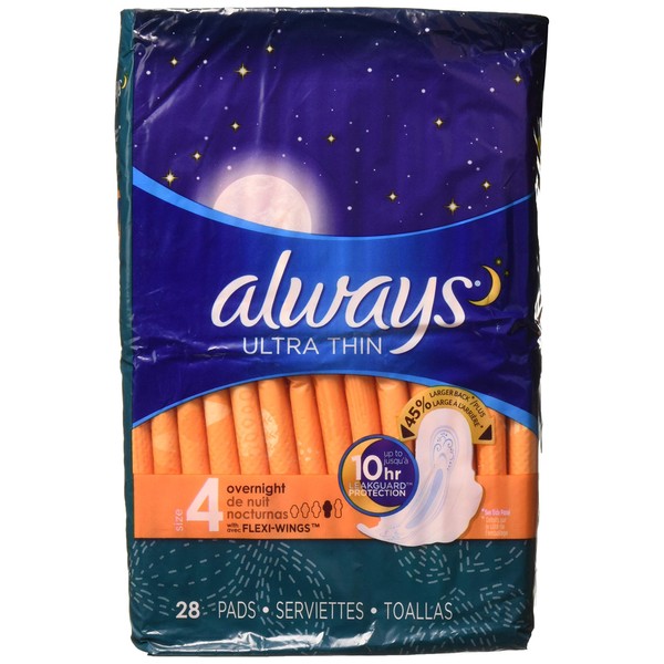 Always Ultra Thin Overnight W/Wings 28ct - Pack of 4