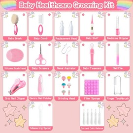 28 in 1 Baby Healthcare and Grooming Kit, Infant Baby Nursery Kit Electric Nail Trimmer Set with Gas Colic Passer Nasal Aspirator Nail Clipper Hair Br