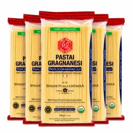 Pastai Gragnanesi Spaghetti alla Chitarra, 17.6 oz (500 g), Organic Italian Pasta di Gragnano IGP, Italian Spaghetti, Wheat Spaghetti, Slow Dried Pasta, Traditional Chitarra Shape (Pack of 5)
