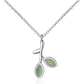 Dainty Necklaces for Women Silver Chain Necklace Women Green Leaves Pendant Necklace Birthday Gifts for Women Mom Best Friend Her