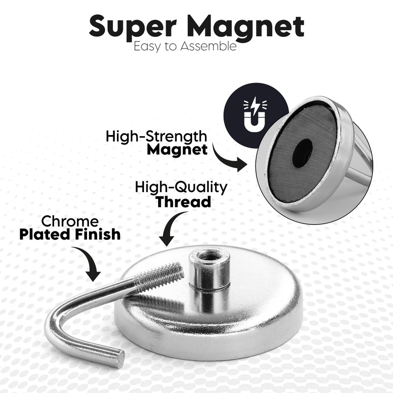 RamPro Magnetic Hooks, 8 Lbs Capacity, Heavy Duty Chrome Plated