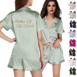 WJing Yi Jia Womens Floral Bridesmaid Pajamas 2Pcs Bride Silk Pajama Set For Bridal Party Gifts Soft Satin Pj Sets Silky Pjs