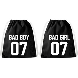 Gym Bag Set for Couples & Friends / 20 Designs/TeeKiki Gym Bag with Saying/Bag: Black/Backpack/Jute Bag/Sports Bag/Hipster/College Bag/Sports Bag, Bad Boy Bad Girl, Rucksack