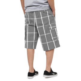 Shaka Mens Plaid Shorts Checkered Cargo Cotton Loose Fit Pocket S-5XL Solid - Grey - Small