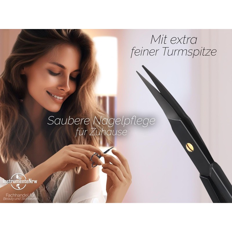 Cuticle Scissors Black with Tower Tip - Stainless Steel -