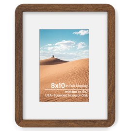 Dreamland 8x10 Round Corner Picture Frame, Solid Oak Photo Frame With Mat For 5x7, Plexiglass Framing Includes Hanging Hardware For Vertical Or Horizontal Wall Frame, Walnut, 1 Pack
