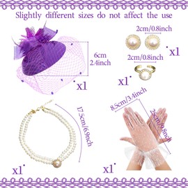 BACH AND BOUJEE Purple Tea Party Hat Gloves Women Fascinators Hats Gloves Pearl Necklace Earrings Choker for Wedding Baby Bridal Shower Birthday