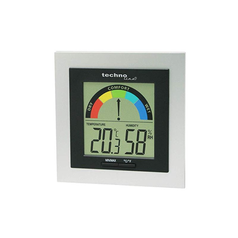 Technoline WS9430 Bürothermometer mit Temperaturanzeige, Luftfeuchteanzeige, Luftqualitätsanzeige, Raumkomfortanzeige, Temperaturstation silber-schwarz