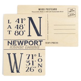 Newport, Rhode Island, Latitude and Longitude (Blue) (4x6 Birch Wood Postcards, 2-Pack Stationary, Rustic Home Wall Decor)