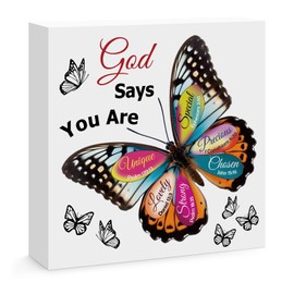 Christian Gifts for Women Birthday Christmas Butterfly Inspirational Gifts for Friends Family Coworker Religious Spiritual Gifts for Her Christian Wooden Sign for Home Office Shelf Desk Decor