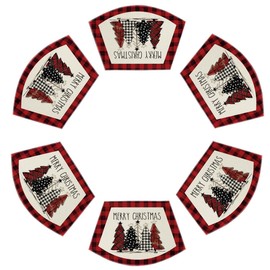 Artoid Mode Red Christmas Trees Wedge Shape Placemats for Round Table Set of 6, Winter Seasonal Kitchen Dining Table Decoration for Indoor Party Home