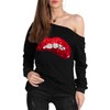 MAGICMK Woman’s Sweatershirt Lips Print Causal Blouse Off The Shoulder