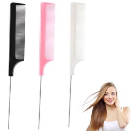 6 PCS Pin Tail Comb Parting Comb Pintail Hair Comb Stainless Steel Handle Comb Salon Hair Comb for Women and Men(Black+White+Pink)