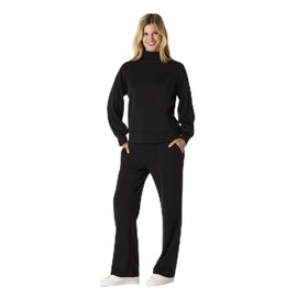 Cable & Gauge Women's Mockneck Pullover Sweatshirt & Pant Set - Soft Yummy Fabric, Full-Length Flare Pants, Cozy Lounge & Casual Wear - Jetblack, S