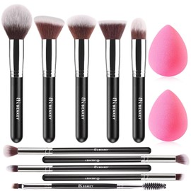 BEAKEY BEAKEY Makeup Brushes Set, Professional Foundation Eyeshadow Concealer Blush Powder Bronzer Applicator, 2 Blender Sponge with Beauty Paper Case