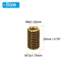 PATIKIL Brass Threaded Repair Insert Nut, 8 Pcs M12xM8x20mm Male to Female Slotted Thread Sleeve Inserts Reducing Nut Adapter Reducer Screw Sleeves, Gold Tone