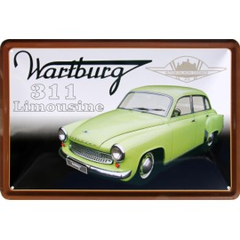 WOGEKA ART Retro Tin Sign - Wartburg 311 Limousine - DDR Oldtimer Auto, 20 x 30 cm, ONostalgia Vintage Metal Sign as a Gift for Workshop and Garage Decoration for Ossis 683