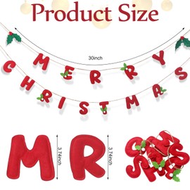 Tegeme 30 Inch Handmade Wool Felt Garland with Holly Leaves and Berries Merry Christmas Red and Green for Wall Fireplace Party Decoration Christmas Event