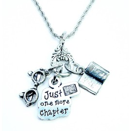 ChubbyChicoCharms Reading glasses One more chapter open book 20" Necklace jewelry charm holder book lover readers gift