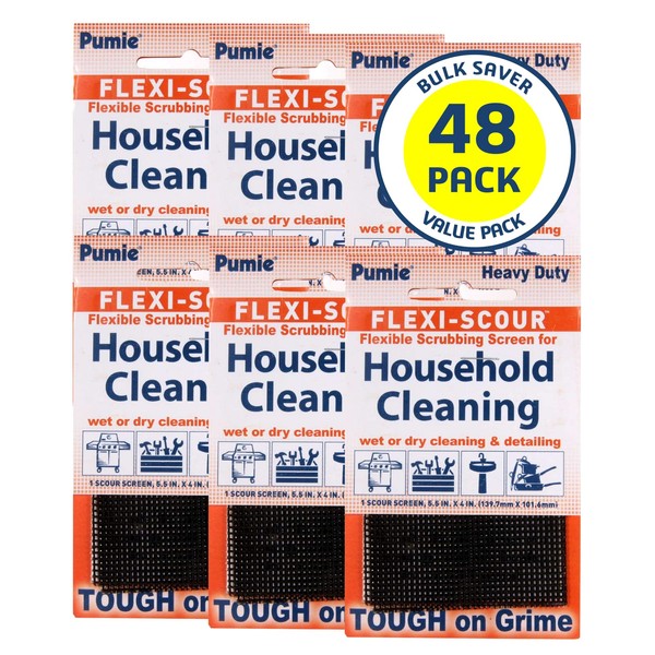 Pumie Flexi-Scour - Bulk Saver Pack of 48 - Flexible Scrubbing Screen for Household Cleaning, 5.5" x 4", Abrasive Grit Cleaning Screen, Clean Grills, Remove Carbon, Rust and Scale, Pack of 48
