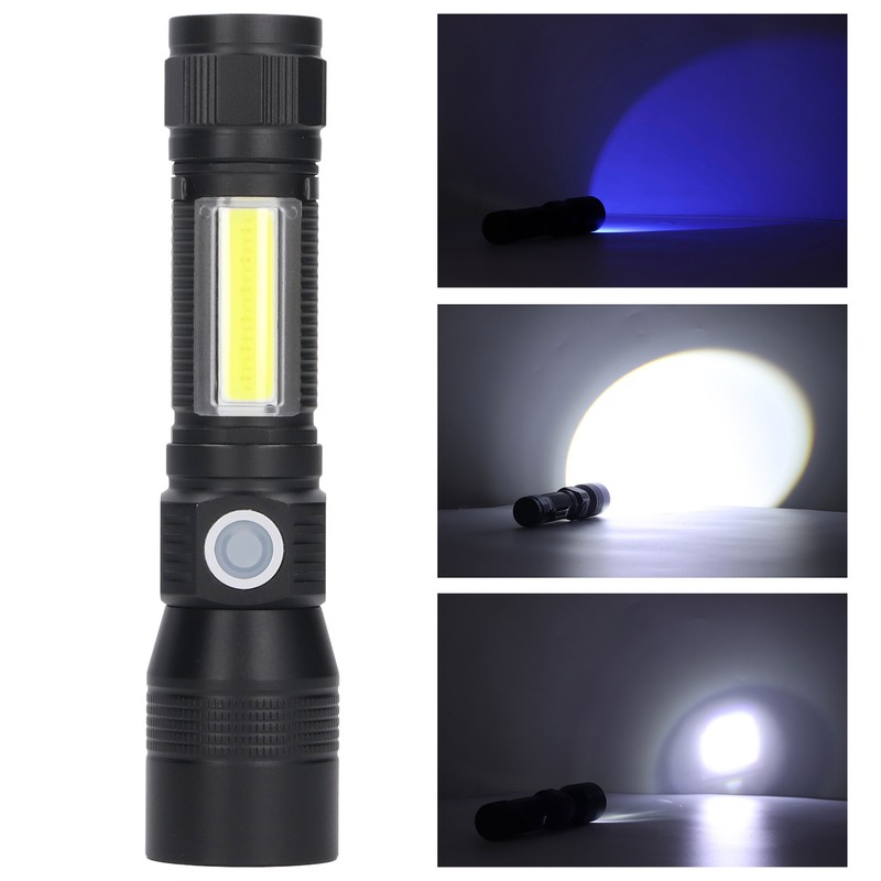 LED Flashlight Rechargeable Torch LED Pocket Flashlight with COB Light