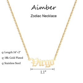 Aimber 18K Gold Plated Astrology Necklace for Women Jewelry,12 Zodiac Pendant Horoscope Constellations Necklace(Letter,Virgo)