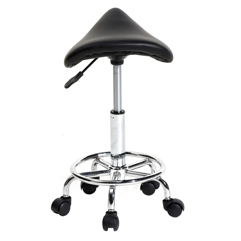 Salon Saddle Stool Synthetic Leather Black Ha Ha Feet Commercial