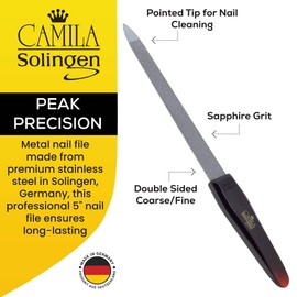 Camila Solingen CS17 Sapphire Metal Nail File for Natural Nails Fingernail and Toenail Care, 5" Double Sided Coarse and Fine for Manicure and Pedicure