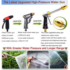 Upgrade Garden Hose Nozzle,100% Heavy Duty Metal Spray Gun With Full Brass Nozzle,High Pressure Water Hose Nozzle Sprayer Head,3/4" Quick Connectors,for Lawn & Garden,Washing Cars,Showering Dogs&Pets