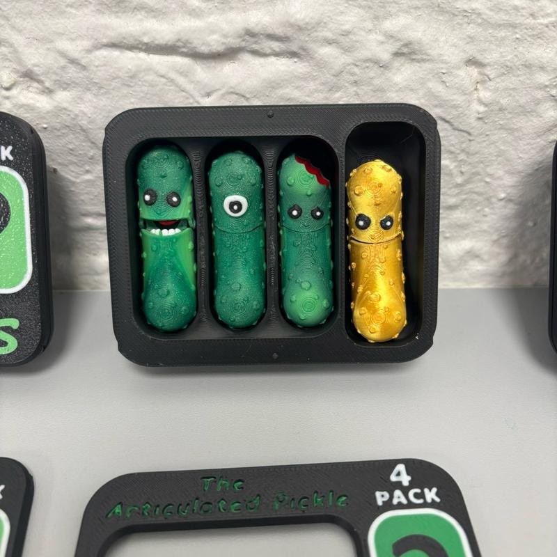 Articulating pickle four pack 3-D printed figurines