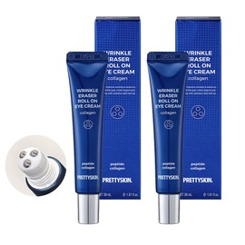 PRETTYSKIN Anti-Aging Roll-On Eye Cream for Dark Circles and Puffiness – Helps Improve Skin Elasticity with Vitamin A & Collagen – Cooling Stainless Steel Tip – 1.01 fl. oz.(Collagen 2CT)